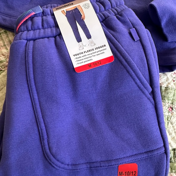 Mondetta Youth Fleece Hoodie in Purple size 10/12 Pants 14/16 - Picture 2 of 5